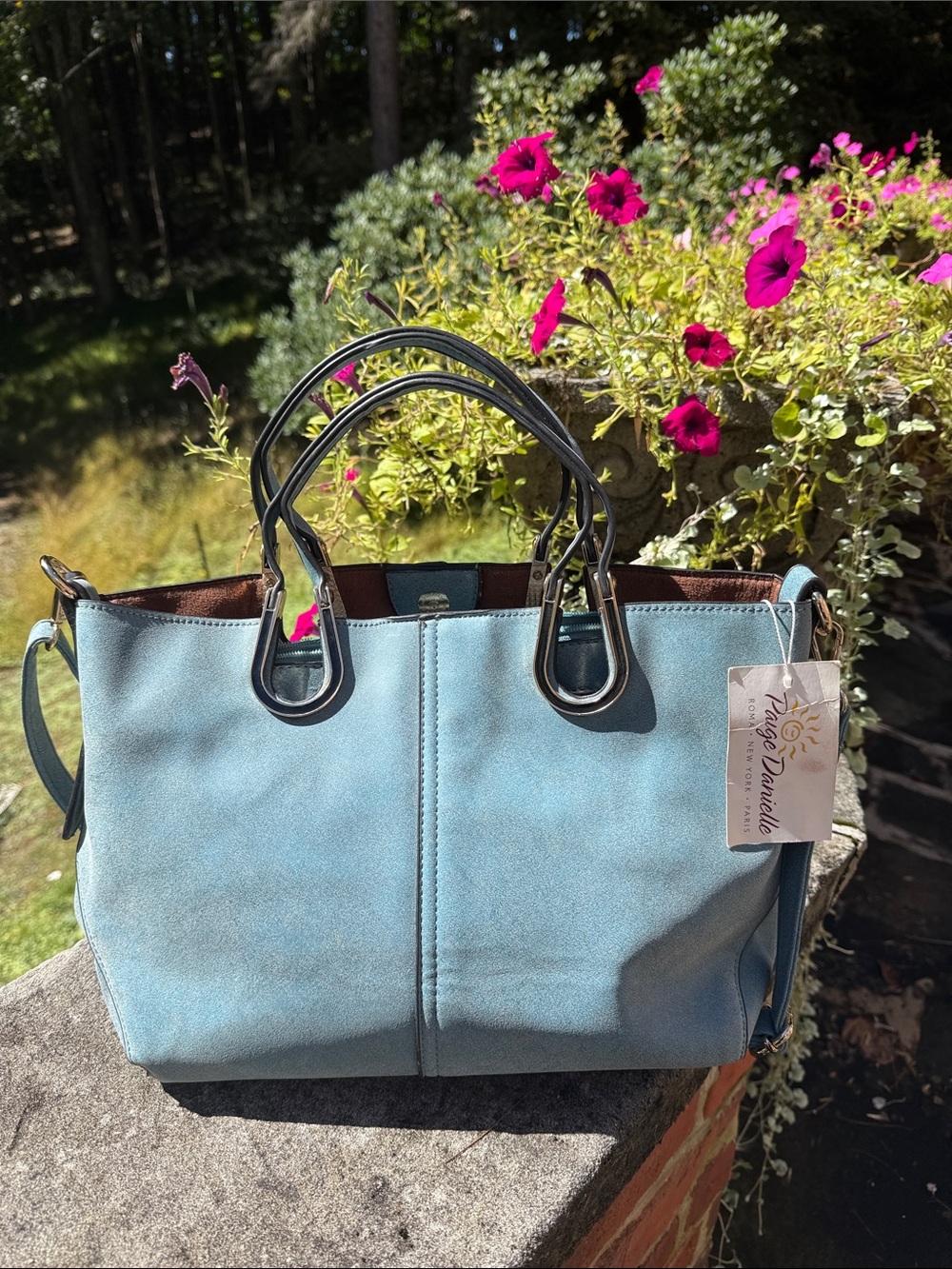 Sky Blue Suede Tote Bag by Paige Danielle